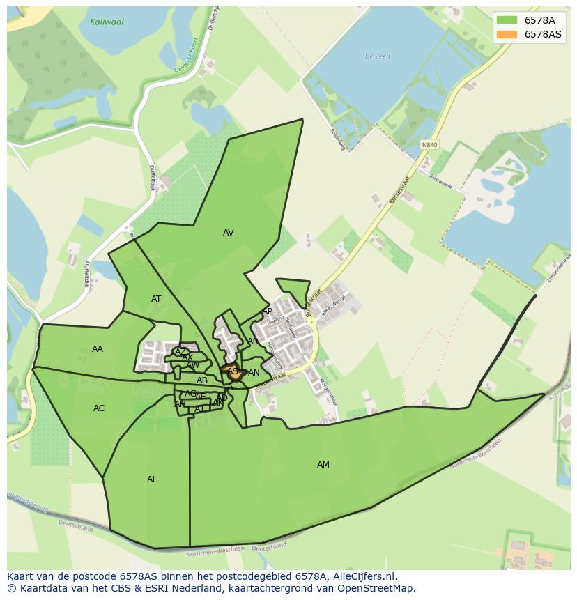 Afbeelding van het postcodegebied 6578 AS op de kaart.