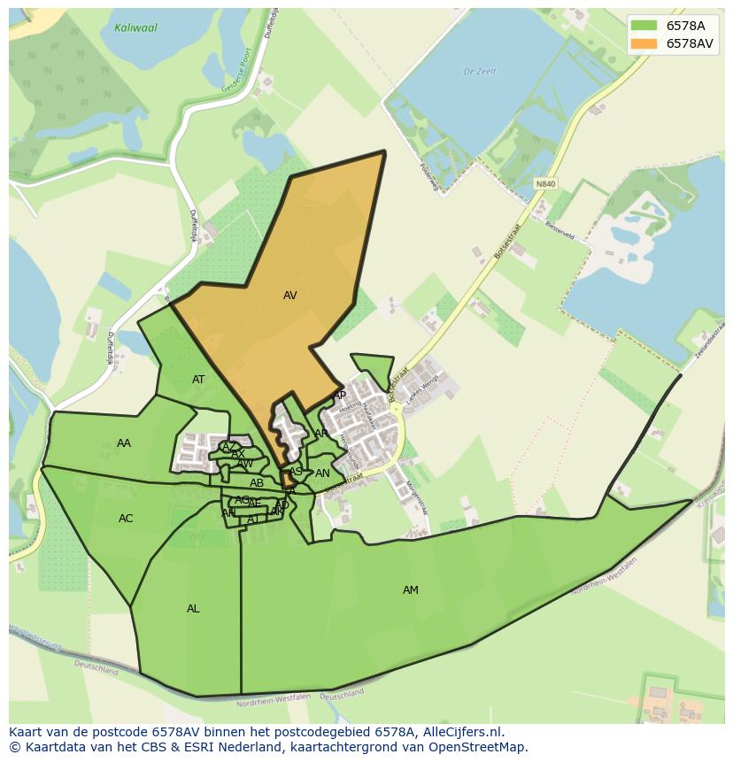 Afbeelding van het postcodegebied 6578 AV op de kaart.