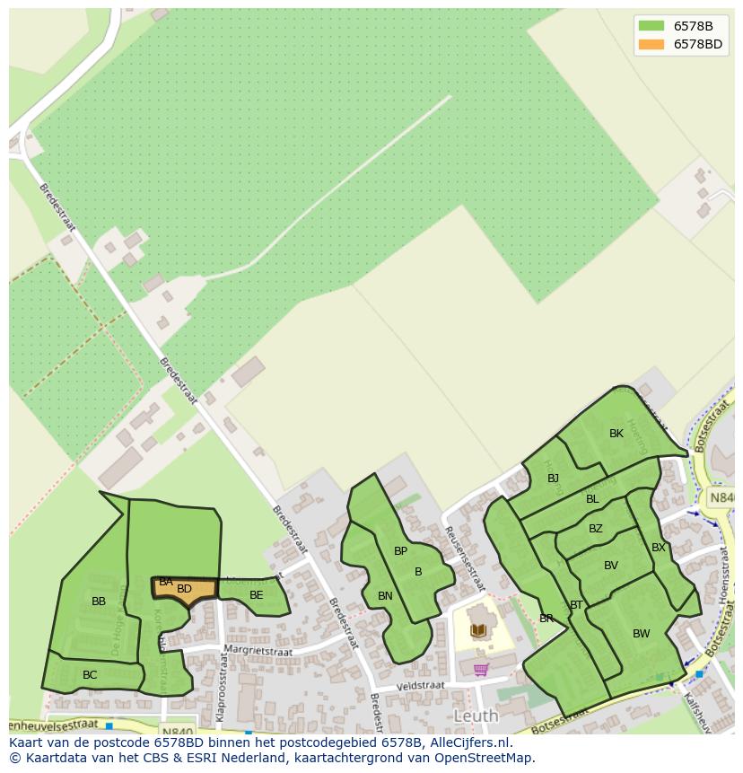 Afbeelding van het postcodegebied 6578 BD op de kaart.