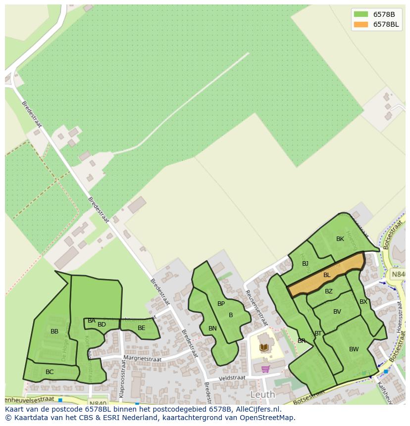 Afbeelding van het postcodegebied 6578 BL op de kaart.