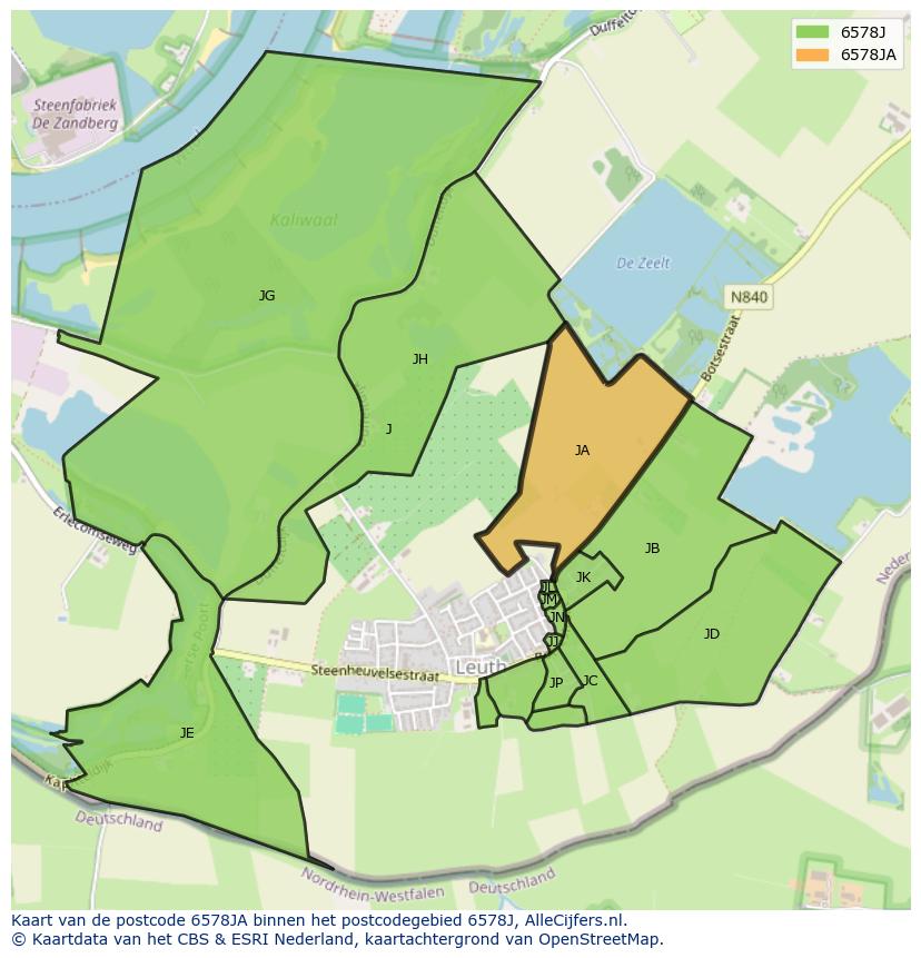 Afbeelding van het postcodegebied 6578 JA op de kaart.