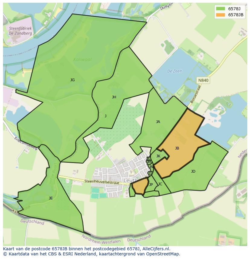 Afbeelding van het postcodegebied 6578 JB op de kaart.