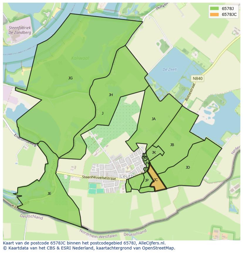 Afbeelding van het postcodegebied 6578 JC op de kaart.