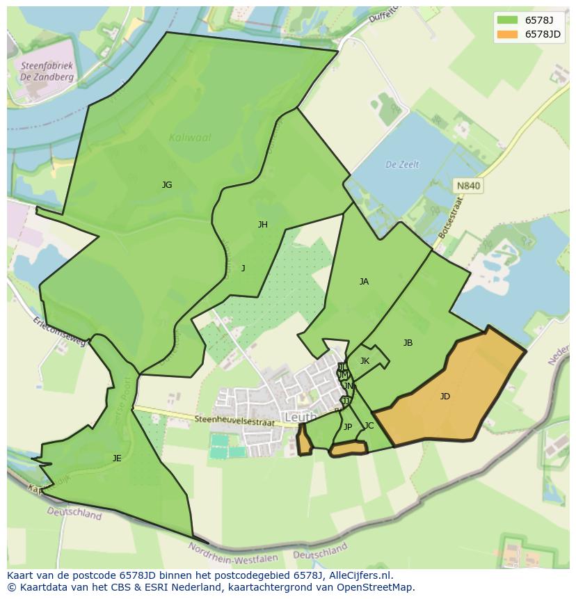 Afbeelding van het postcodegebied 6578 JD op de kaart.