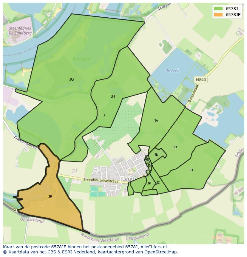 Afbeelding van het postcodegebied 6578 JE op de kaart.