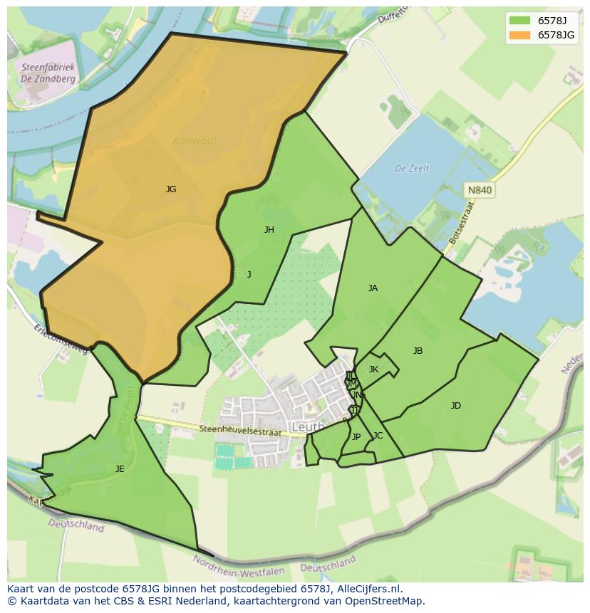 Afbeelding van het postcodegebied 6578 JG op de kaart.
