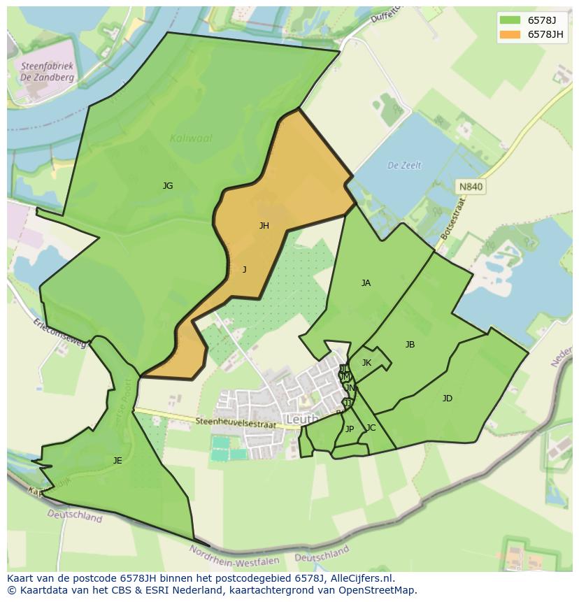 Afbeelding van het postcodegebied 6578 JH op de kaart.