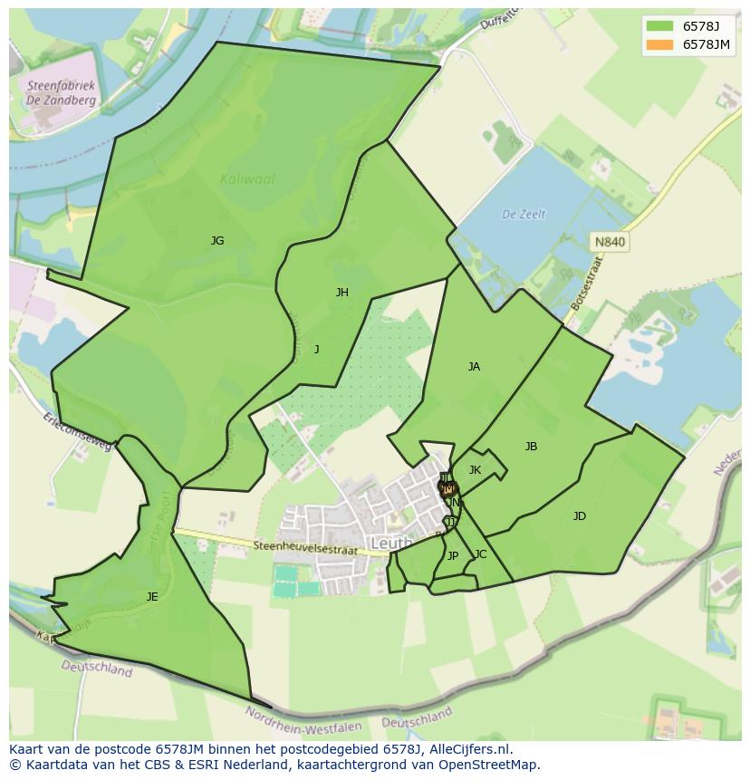 Afbeelding van het postcodegebied 6578 JM op de kaart.