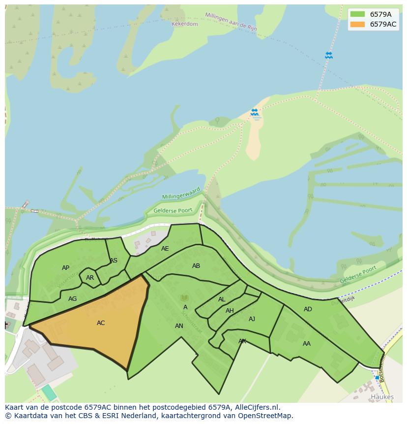 Afbeelding van het postcodegebied 6579 AC op de kaart.