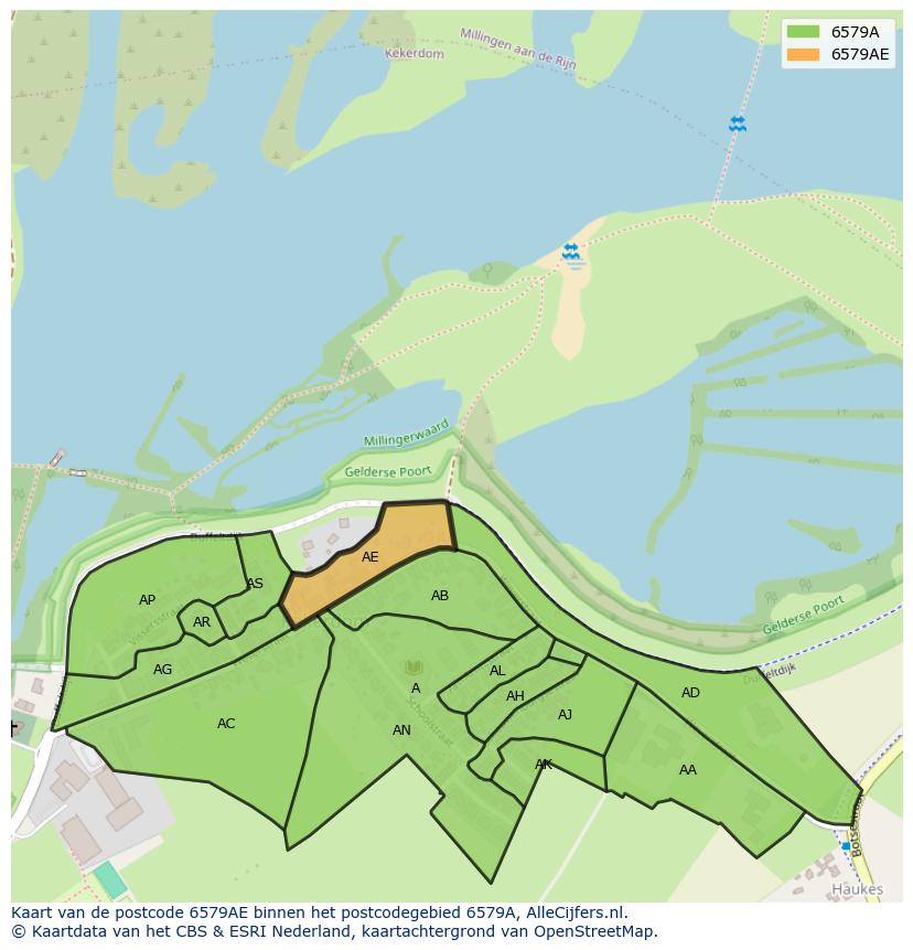 Afbeelding van het postcodegebied 6579 AE op de kaart.