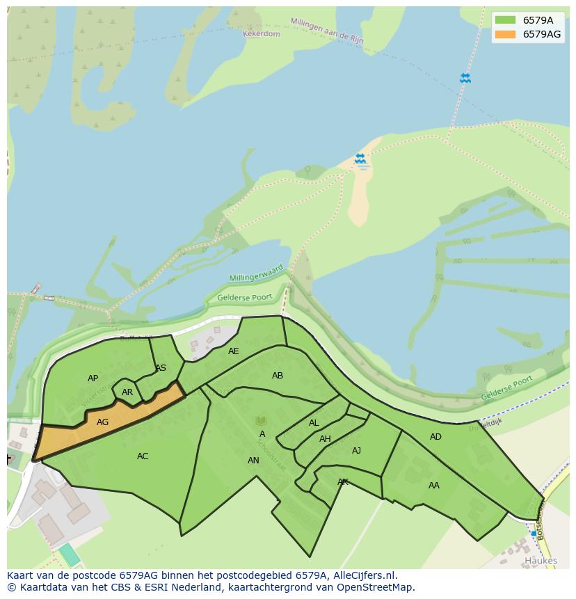 Afbeelding van het postcodegebied 6579 AG op de kaart.