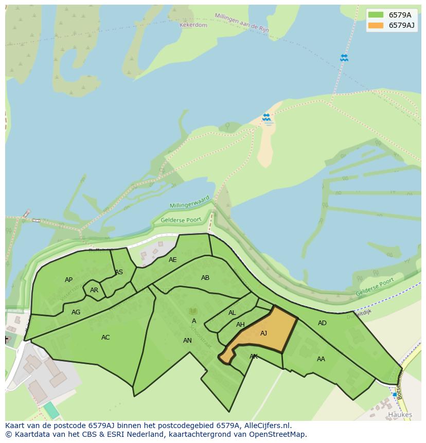 Afbeelding van het postcodegebied 6579 AJ op de kaart.