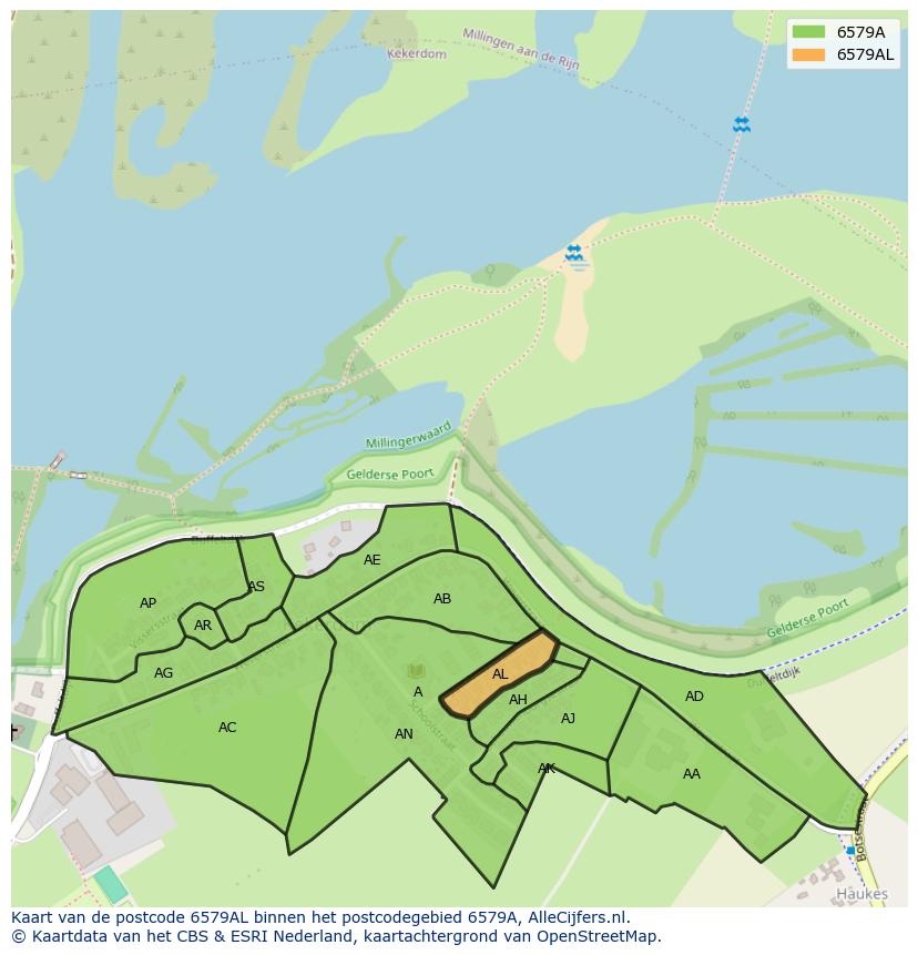 Afbeelding van het postcodegebied 6579 AL op de kaart.