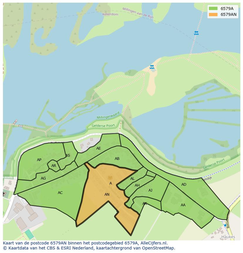 Afbeelding van het postcodegebied 6579 AN op de kaart.