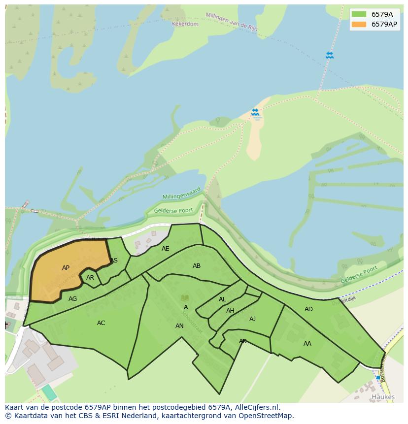 Afbeelding van het postcodegebied 6579 AP op de kaart.