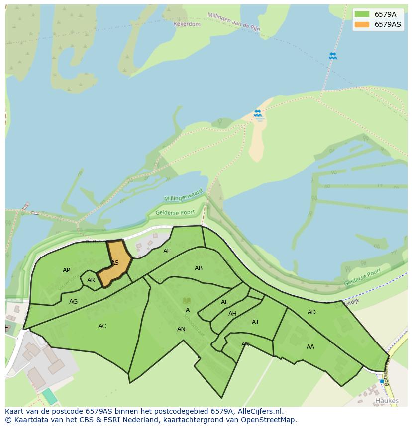Afbeelding van het postcodegebied 6579 AS op de kaart.
