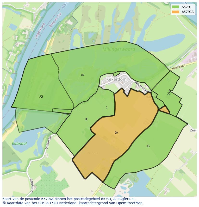 Afbeelding van het postcodegebied 6579 JA op de kaart.