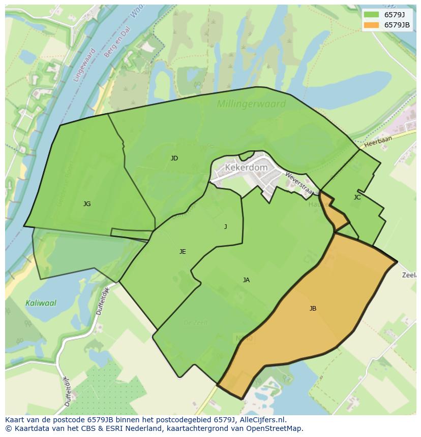 Afbeelding van het postcodegebied 6579 JB op de kaart.
