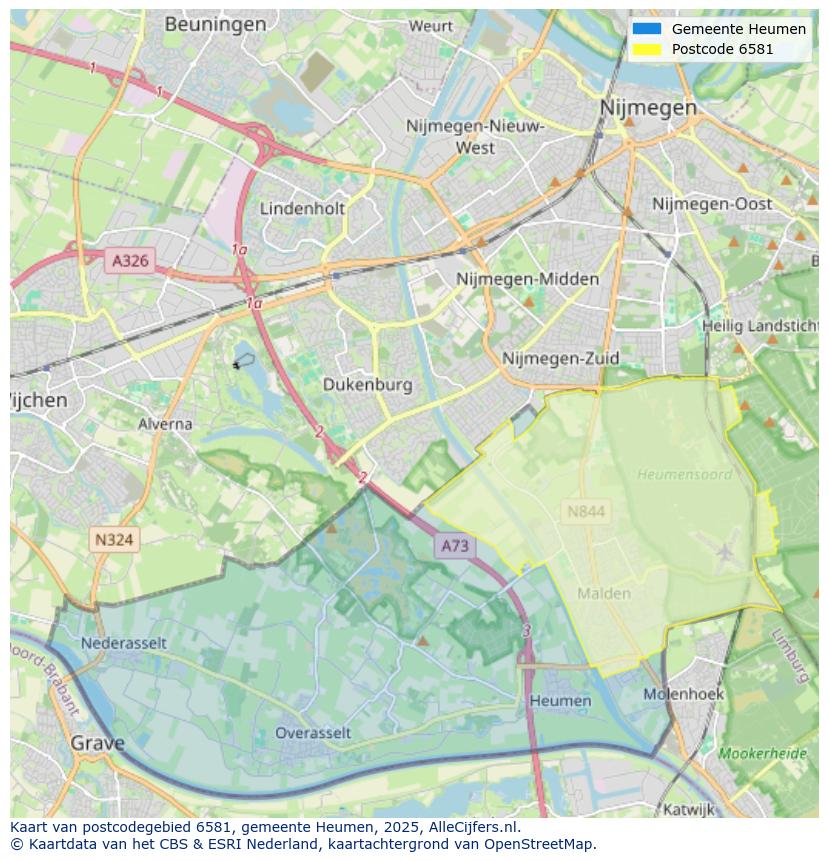 Afbeelding van het postcodegebied 6581 op de kaart.