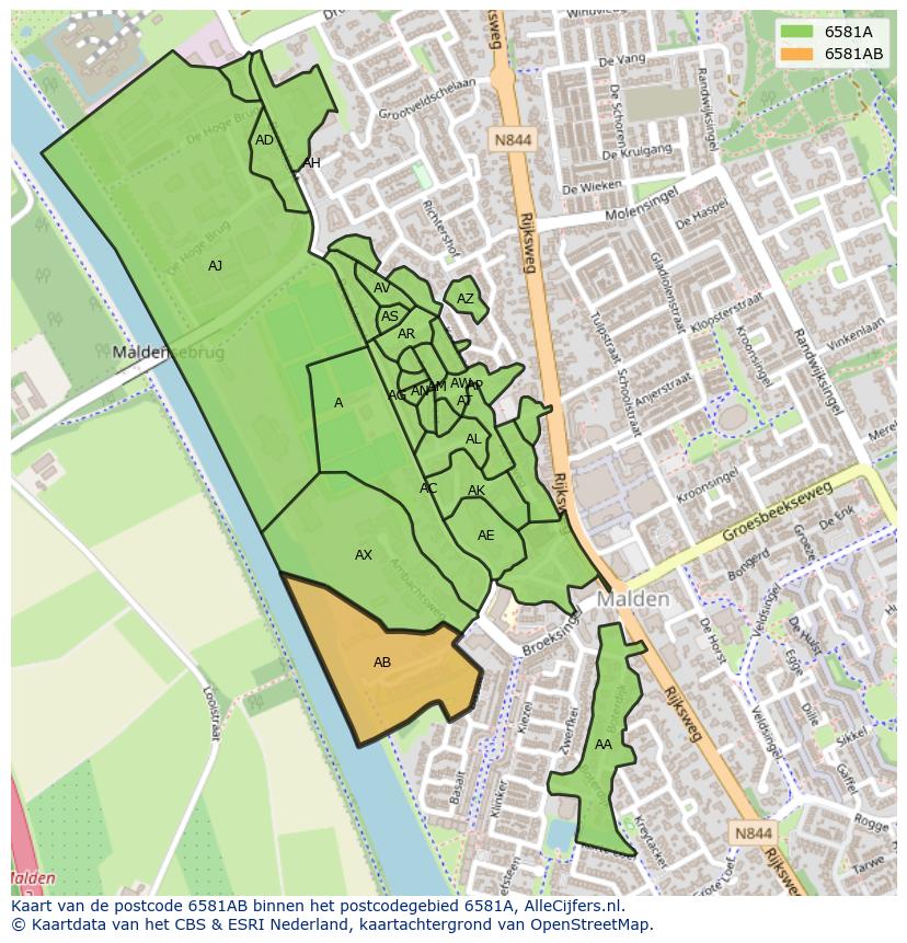 Afbeelding van het postcodegebied 6581 AB op de kaart.