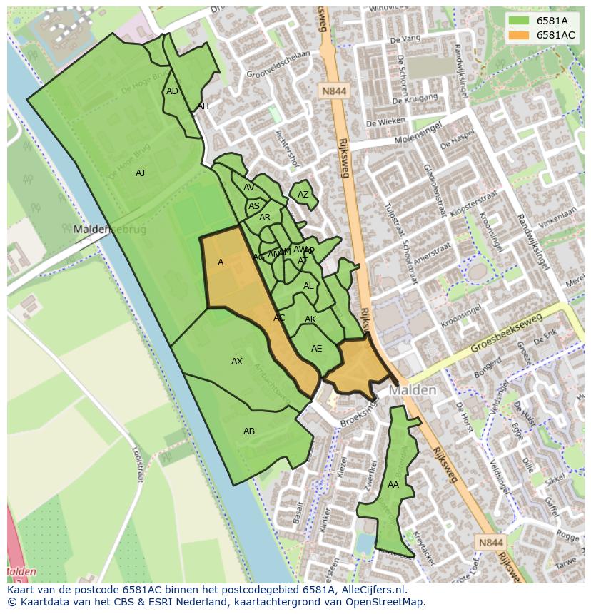 Afbeelding van het postcodegebied 6581 AC op de kaart.