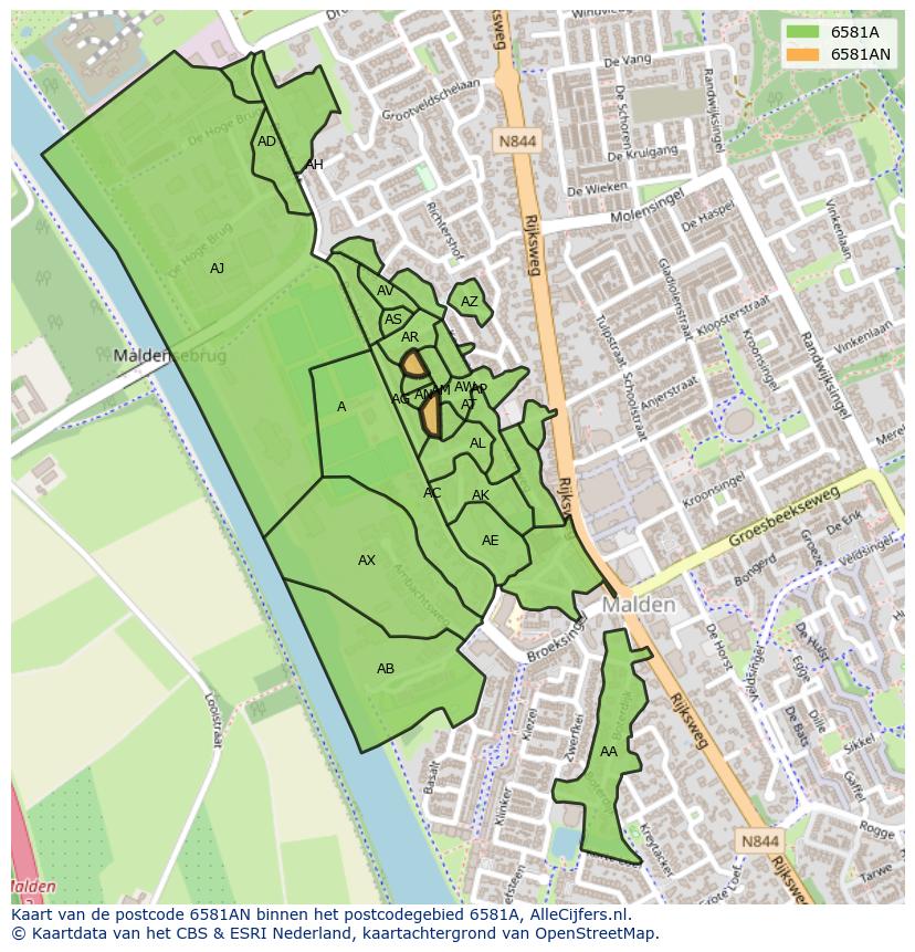 Afbeelding van het postcodegebied 6581 AN op de kaart.