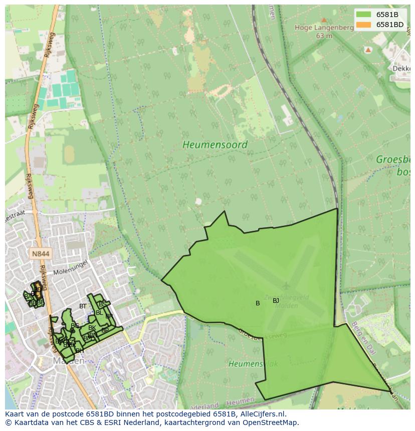 Afbeelding van het postcodegebied 6581 BD op de kaart.