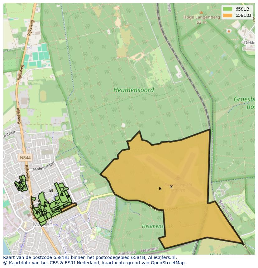 Afbeelding van het postcodegebied 6581 BJ op de kaart.