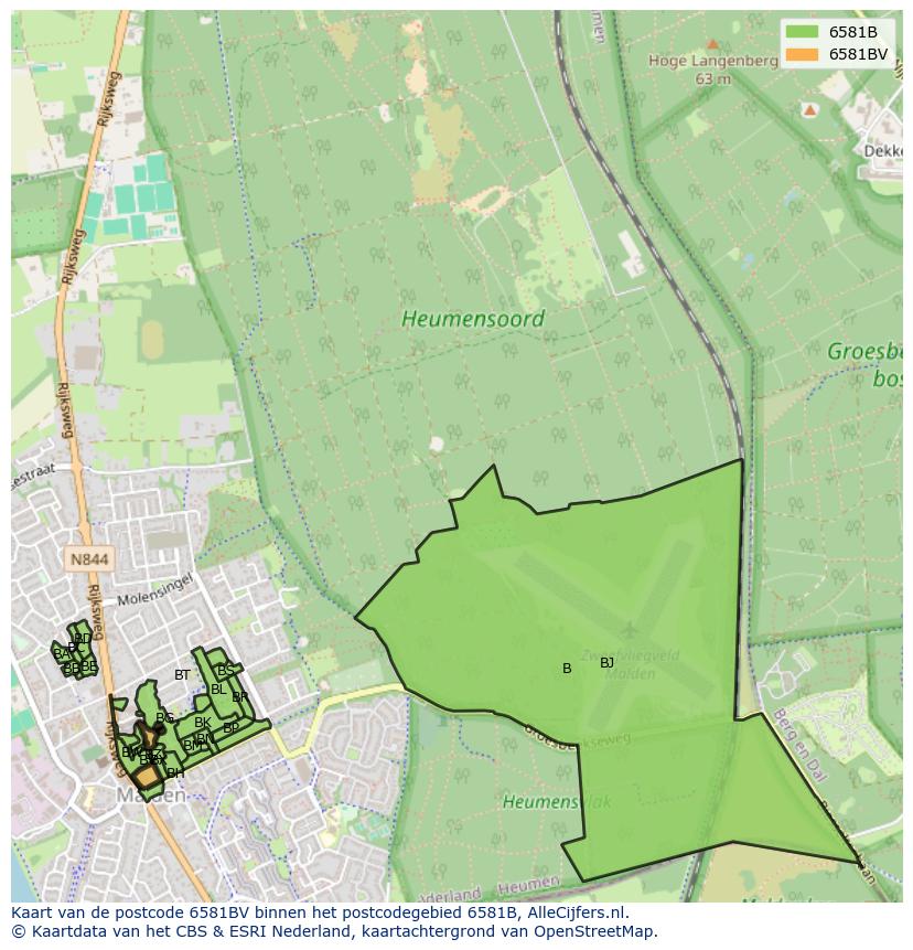 Afbeelding van het postcodegebied 6581 BV op de kaart.