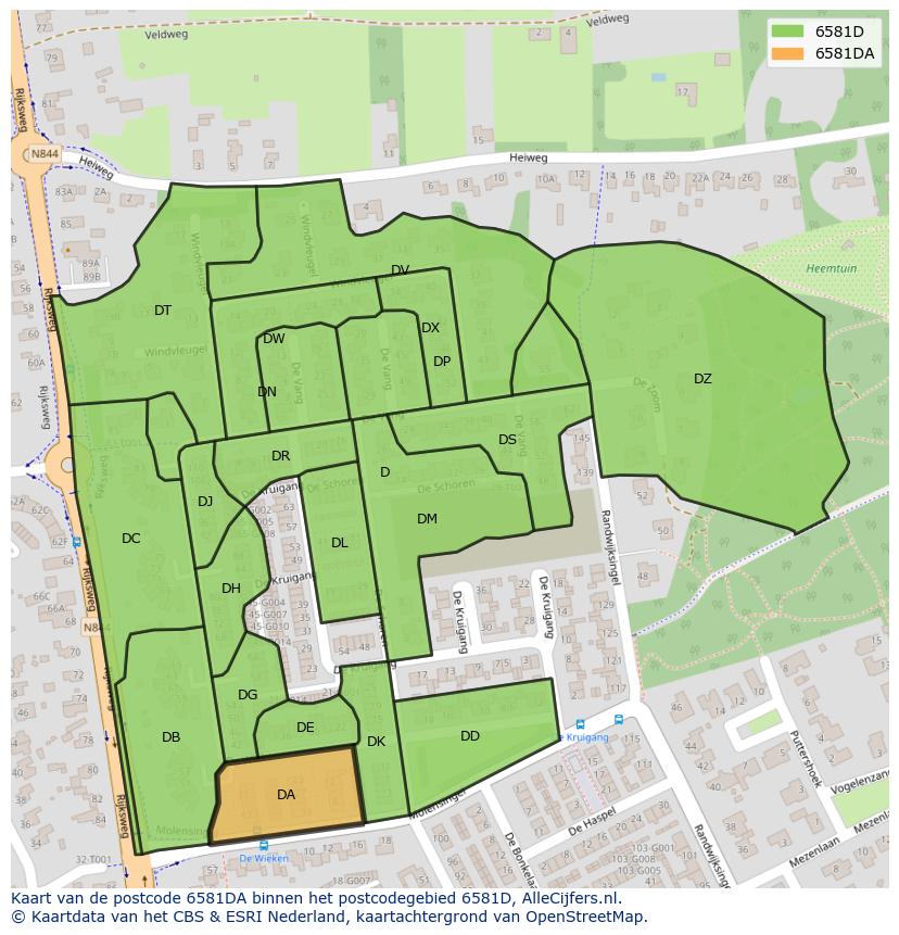 Afbeelding van het postcodegebied 6581 DA op de kaart.