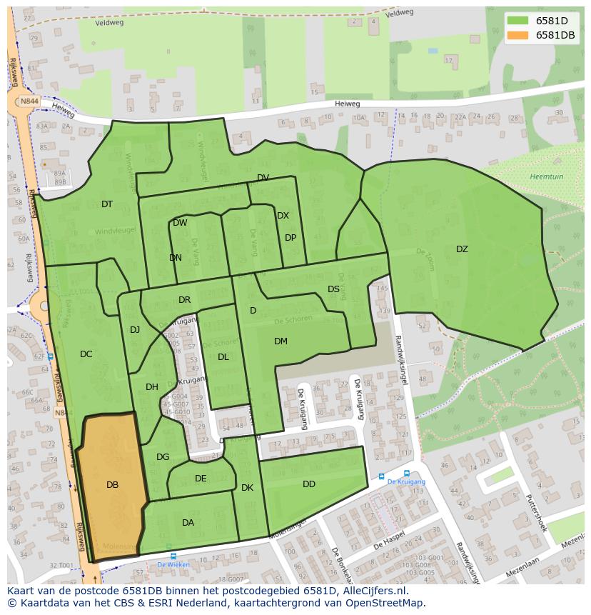 Afbeelding van het postcodegebied 6581 DB op de kaart.