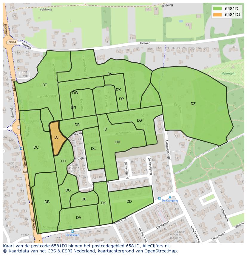 Afbeelding van het postcodegebied 6581 DJ op de kaart.