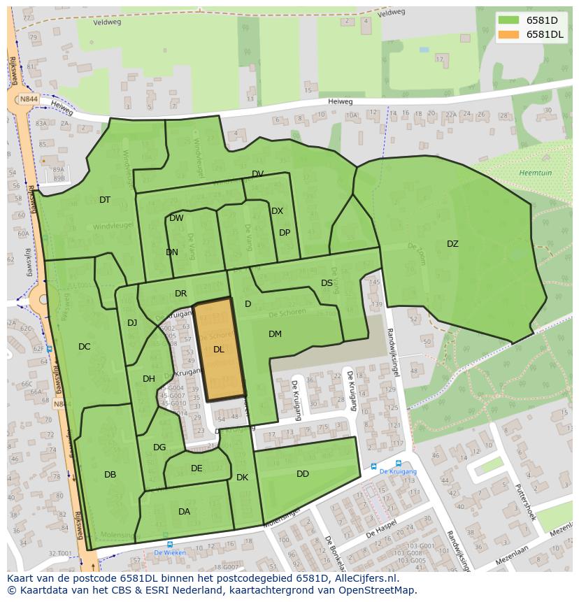 Afbeelding van het postcodegebied 6581 DL op de kaart.