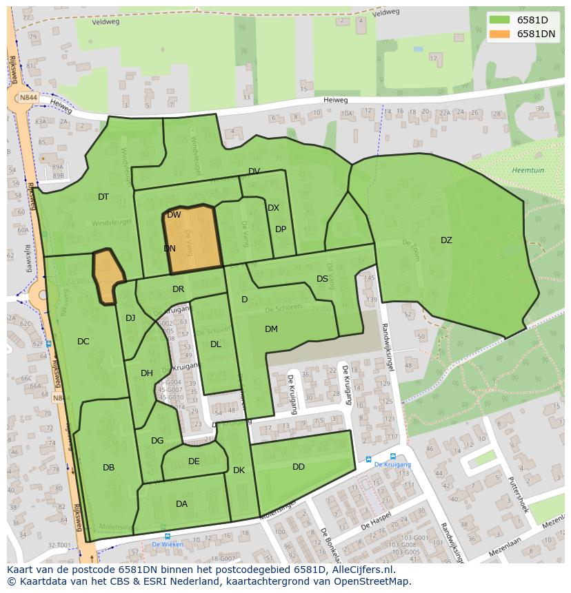 Afbeelding van het postcodegebied 6581 DN op de kaart.