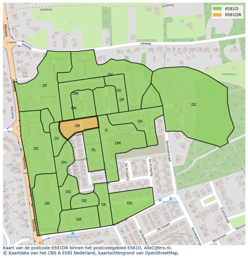 Afbeelding van het postcodegebied 6581 DR op de kaart.