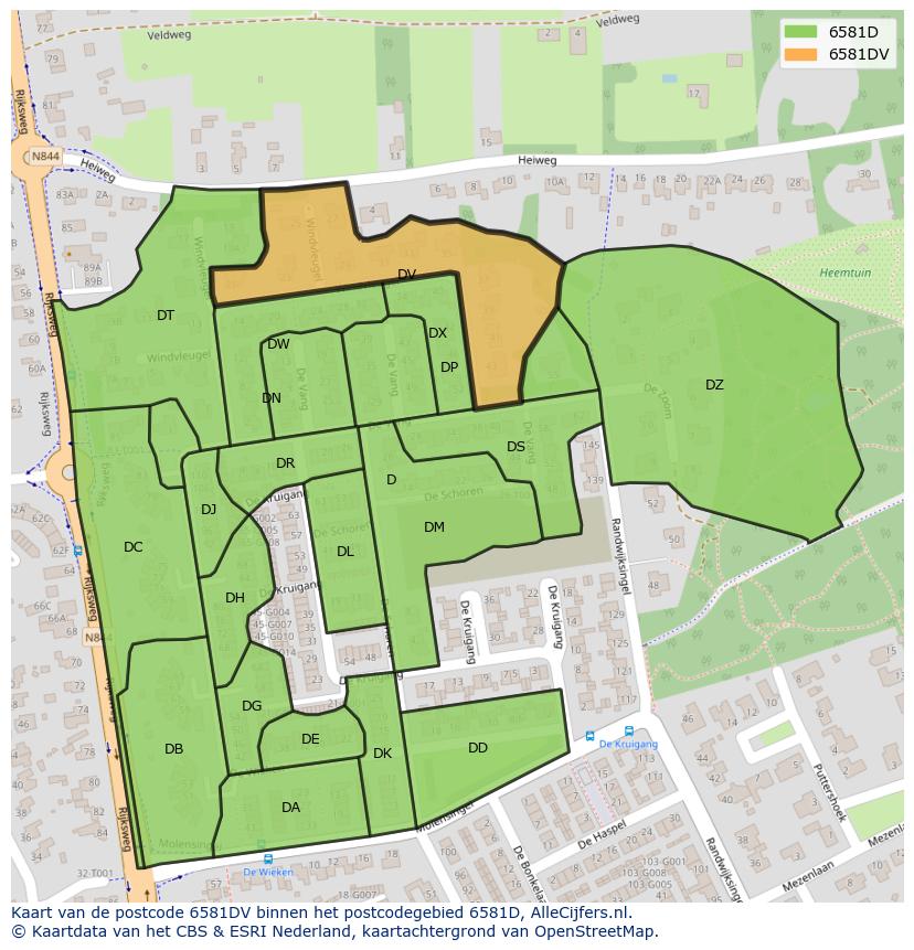 Afbeelding van het postcodegebied 6581 DV op de kaart.
