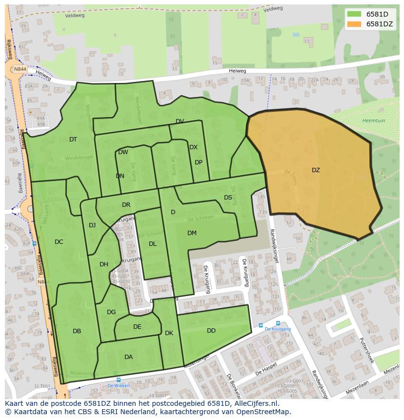 Afbeelding van het postcodegebied 6581 DZ op de kaart.