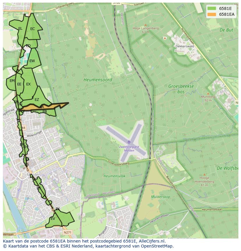 Afbeelding van het postcodegebied 6581 EA op de kaart.