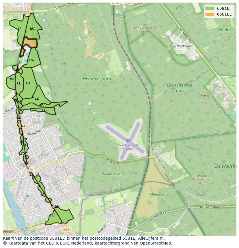Afbeelding van het postcodegebied 6581 ED op de kaart.