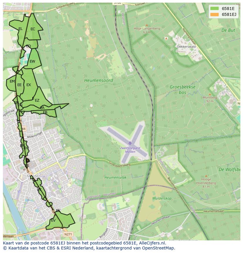 Afbeelding van het postcodegebied 6581 EJ op de kaart.