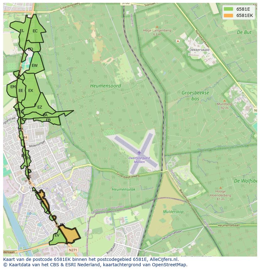 Afbeelding van het postcodegebied 6581 EK op de kaart.