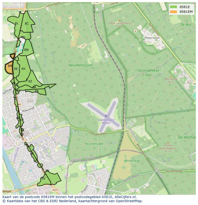 Afbeelding van het postcodegebied 6581 EM op de kaart.
