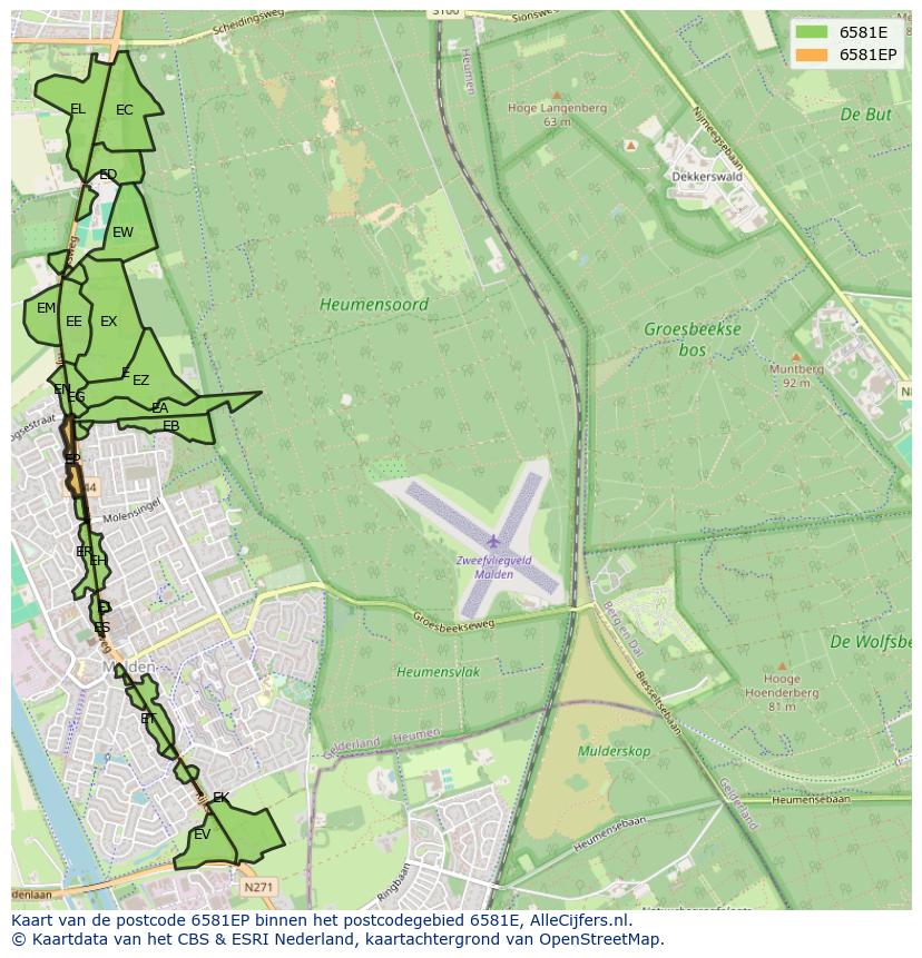Afbeelding van het postcodegebied 6581 EP op de kaart.