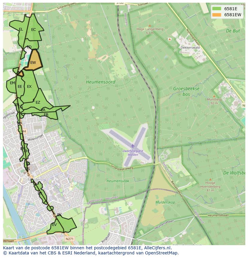 Afbeelding van het postcodegebied 6581 EW op de kaart.