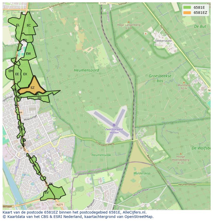 Afbeelding van het postcodegebied 6581 EZ op de kaart.