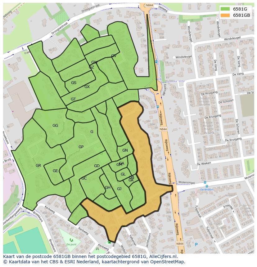 Afbeelding van het postcodegebied 6581 GB op de kaart.