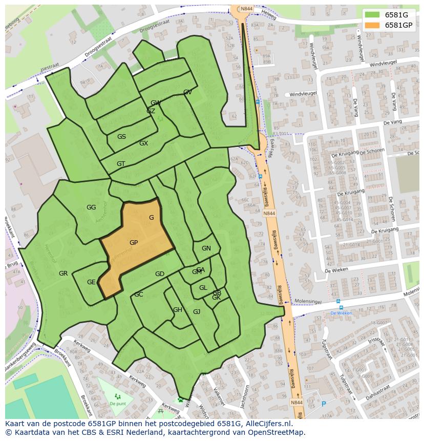 Afbeelding van het postcodegebied 6581 GP op de kaart.