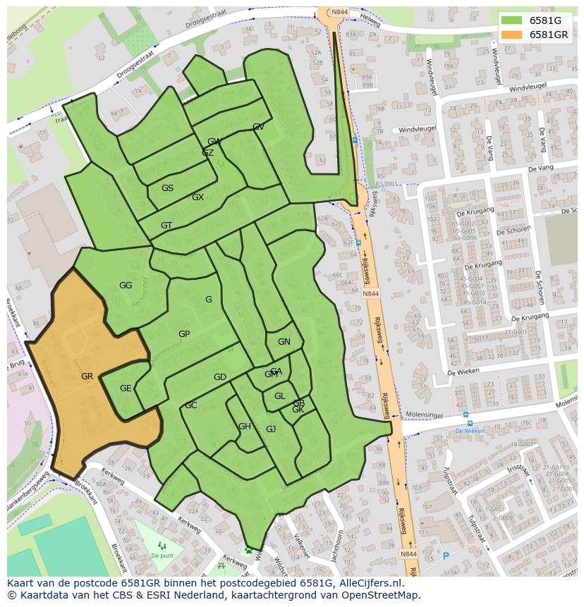 Afbeelding van het postcodegebied 6581 GR op de kaart.