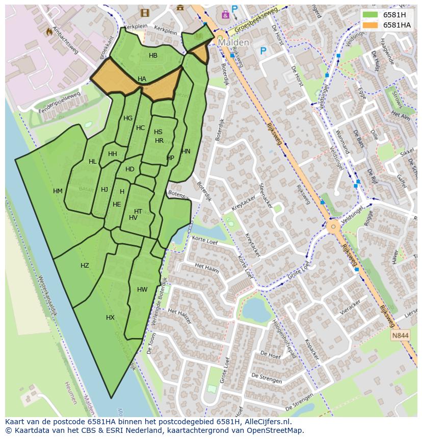 Afbeelding van het postcodegebied 6581 HA op de kaart.