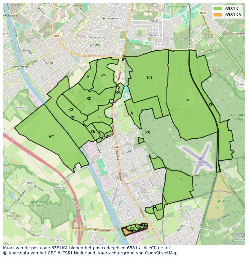 Afbeelding van het postcodegebied 6581 KA op de kaart.